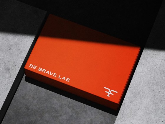 Capa do projeto Be Brave Lab: caixa laranja com o símbolo
